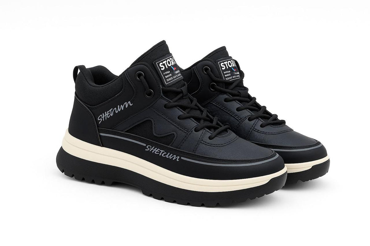 Men’s Black Sporty Sneakers – Lightweight & Comfortable Daily Wear Shoes| E-67