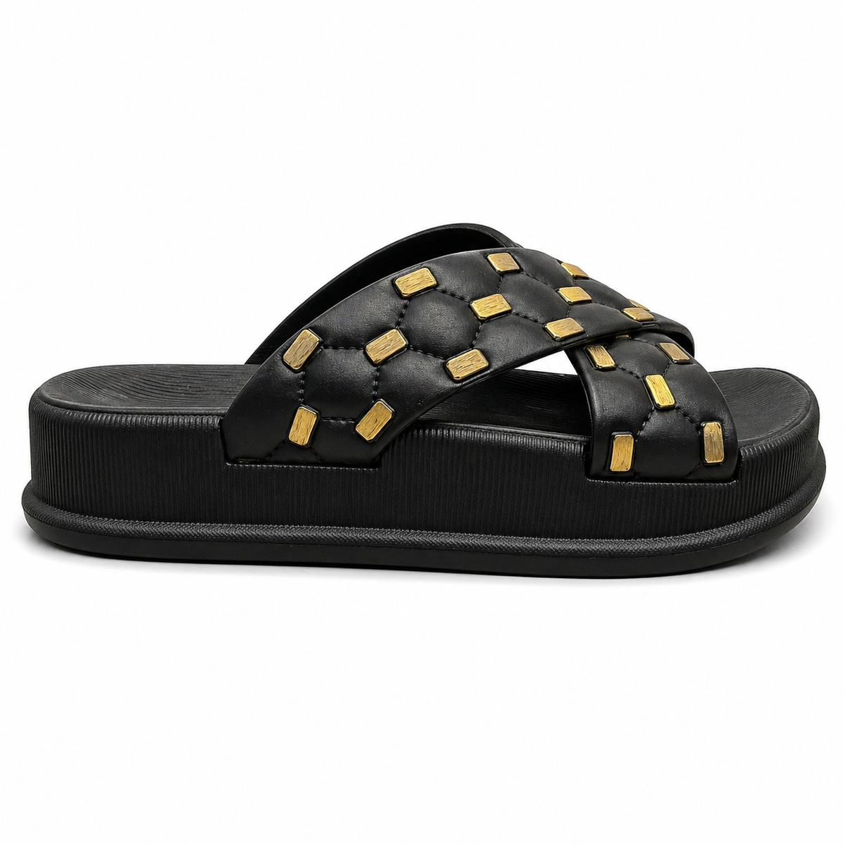 Women’s Cross Strap Quilted Slides – Premium Soft Sole Sandals|Ravi-011