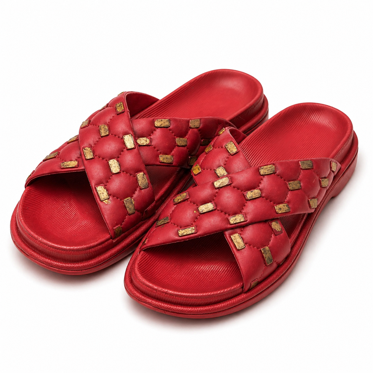 Women’s Cross Strap Quilted Slides – Premium Soft Sole Sandals|Ravi-011