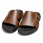Premium Brown Leather Slides for Men – Luxury Crest Edition-0017