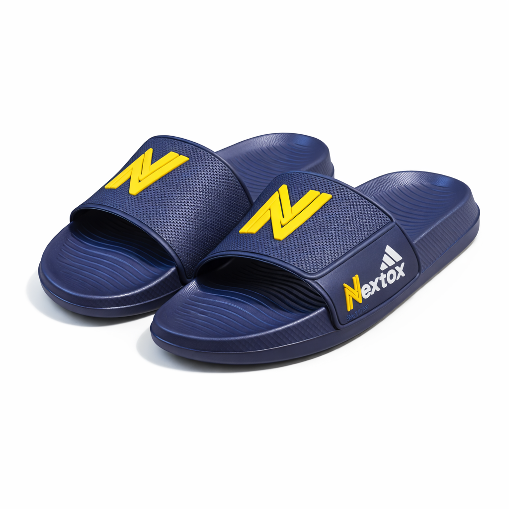 Men’s Comfort Slide Slippers Grey & Blue Slides with Cushioned Footbed |NEXT-R27