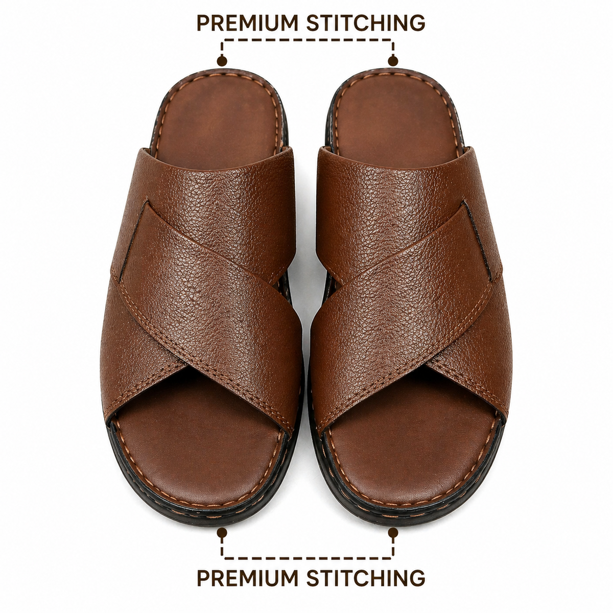 Men’s Premium Brown Leather Sandals – Cushioned Comfort & Durable Stitching|L-111