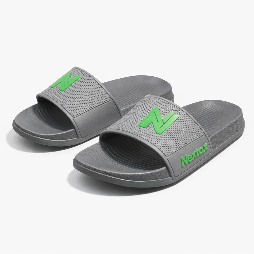 Men’s Comfort Slide Slippers Grey & Blue Slides with Cushioned Footbed |NEXT-R27