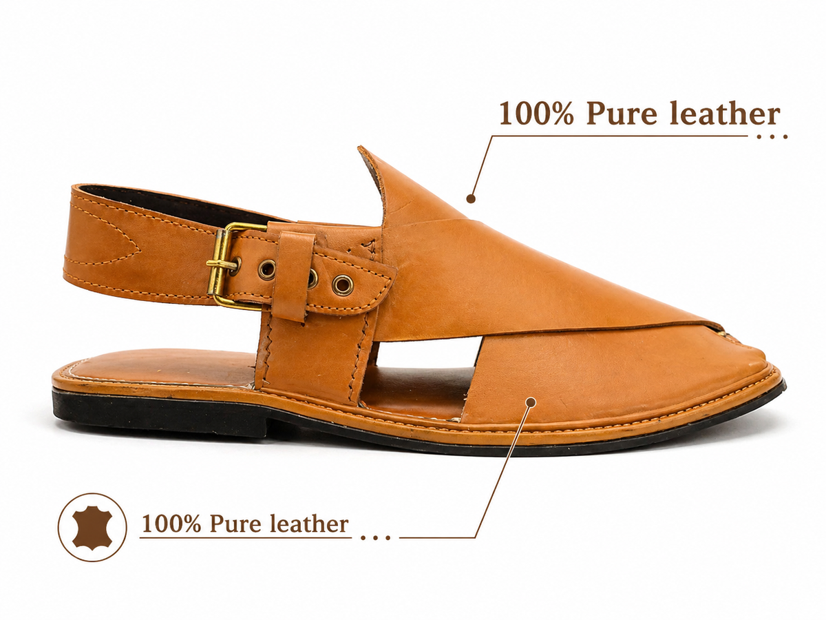 Urban Walk Premium Leather Peshawari Sandal Classic Tan|KC-56