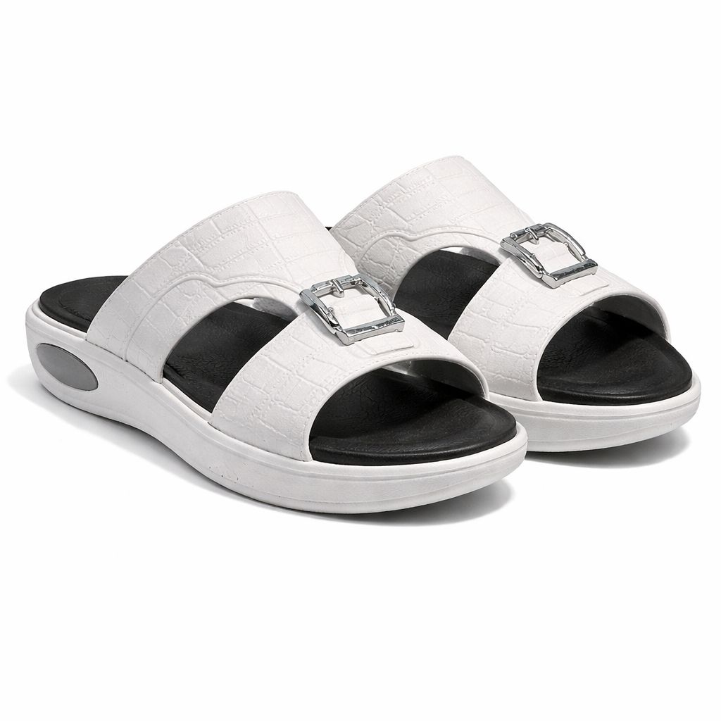 Arabic buckle slippers men White Black