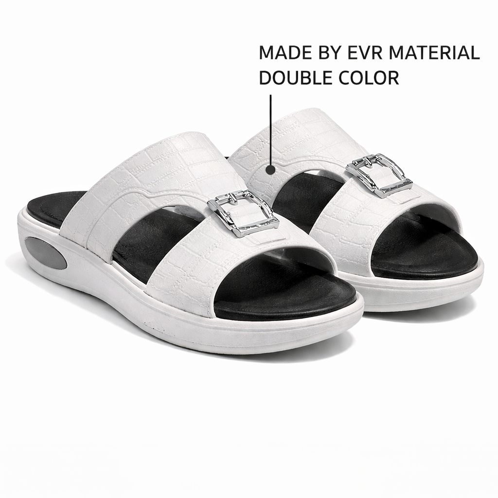 Arabic buckle slippers men White Black