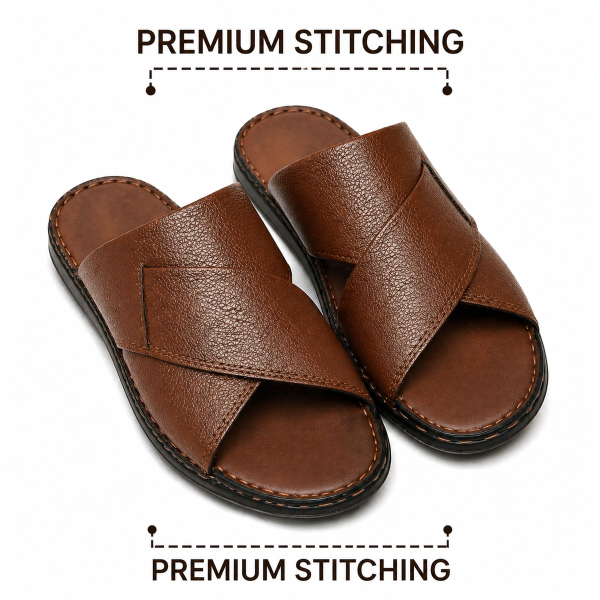 Men’s Premium Brown Leather Sandals – Cushioned Comfort & Durable Stitching|L-111