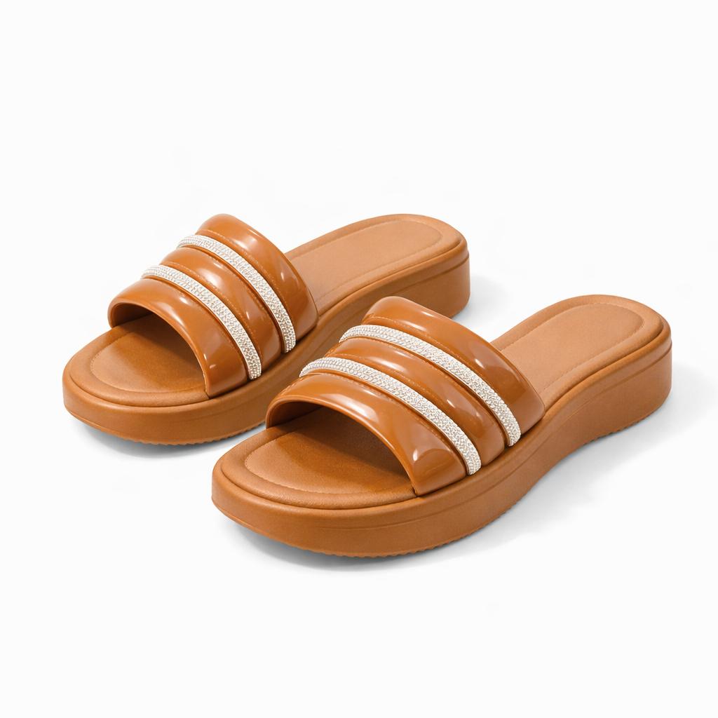Brown Stylish women casual slippers slip-on design