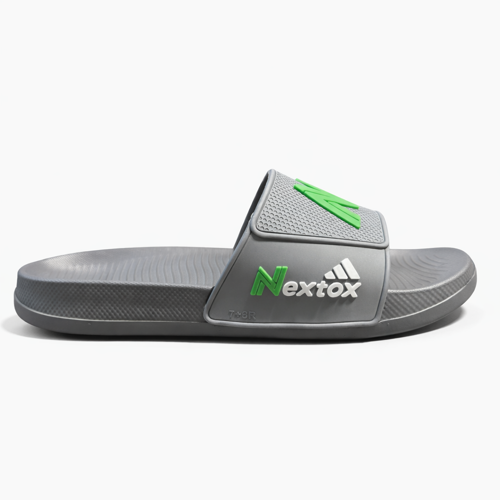 Men’s Comfort Slide Slippers Grey & Blue Slides with Cushioned Footbed |NEXT-R27