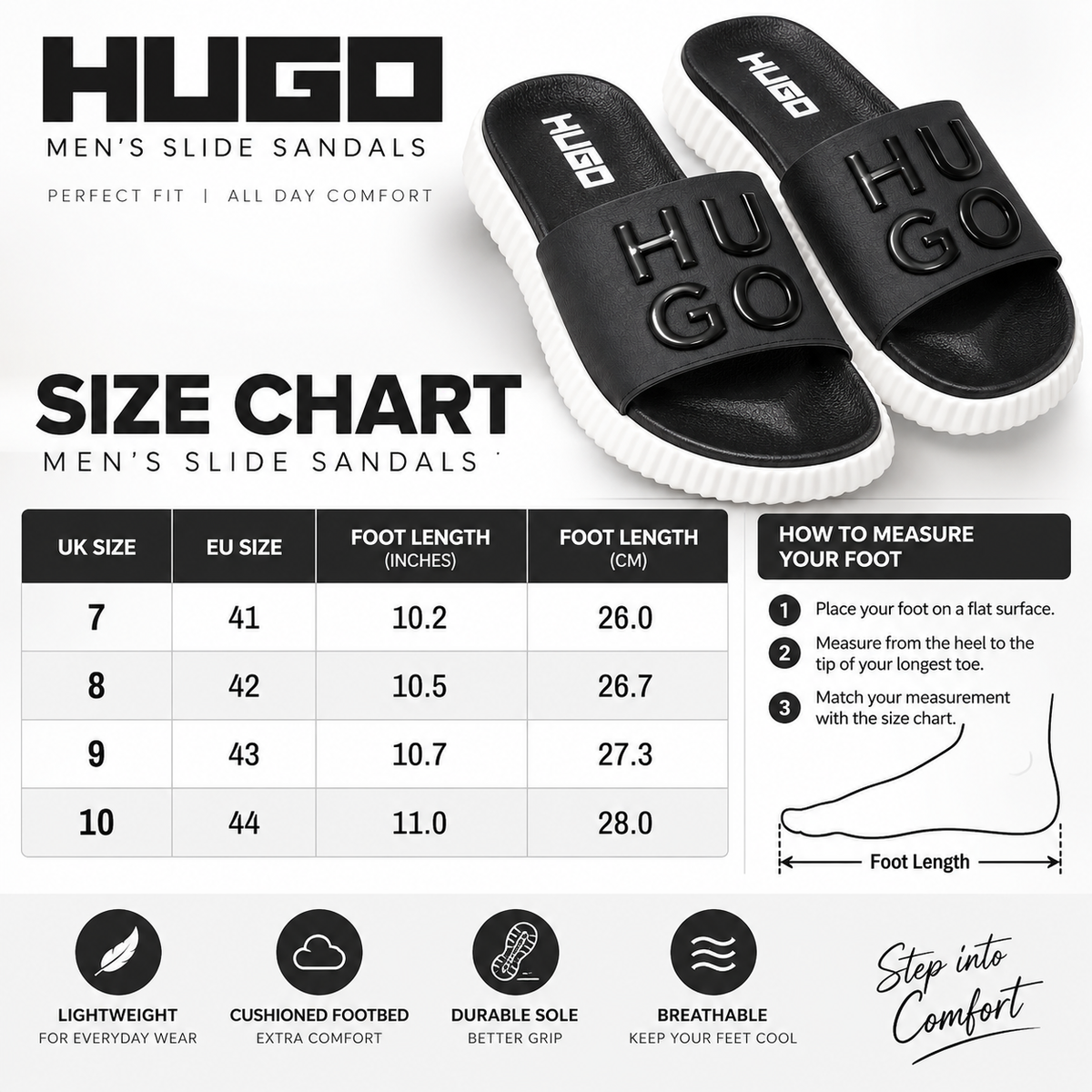 Men’s Black HUGO Slide Sandals – Premium Casual Slippers|NS-04