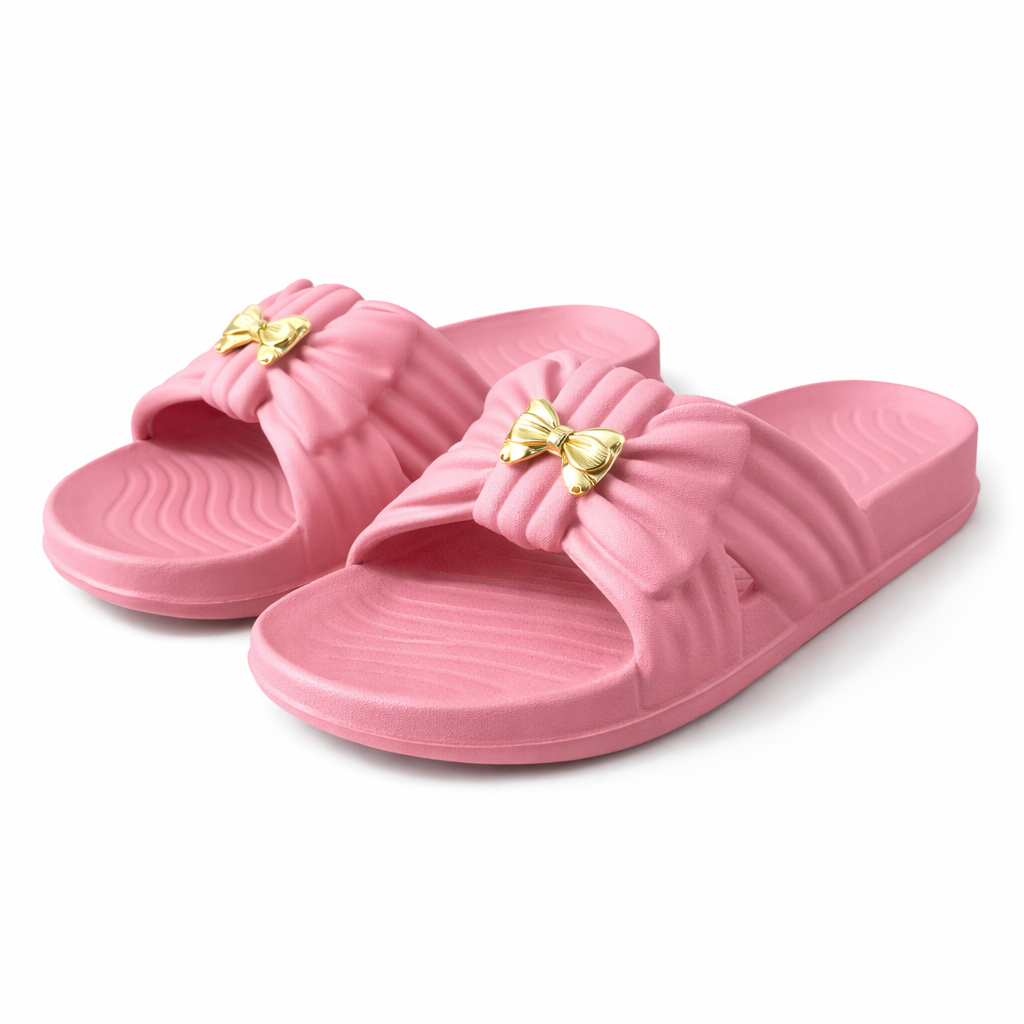 Women’s Soft Pink Bow Slides – Casual Slippers for Girls-SG555