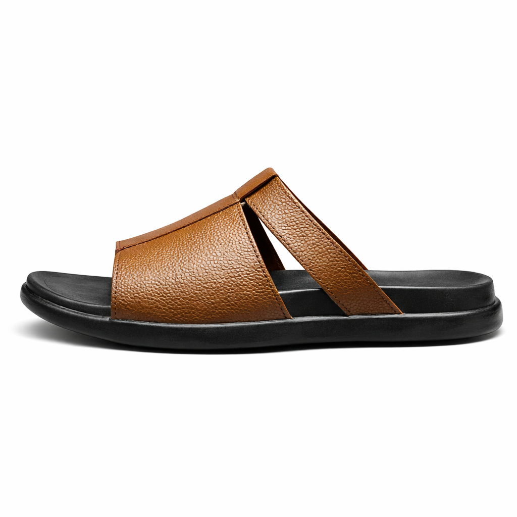Premium Brown Leather Slides for Men – Luxury Crest Edition-0012