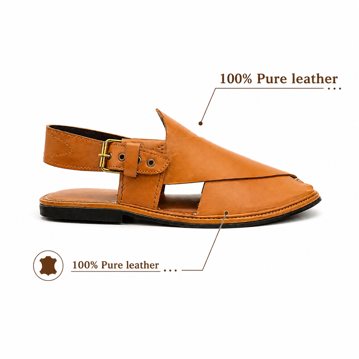 Urban Walk Premium Leather Peshawari Sandal Classic Tan|KC-56