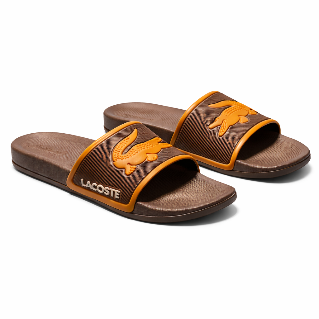 Men brown slide slippers side view EVA sole