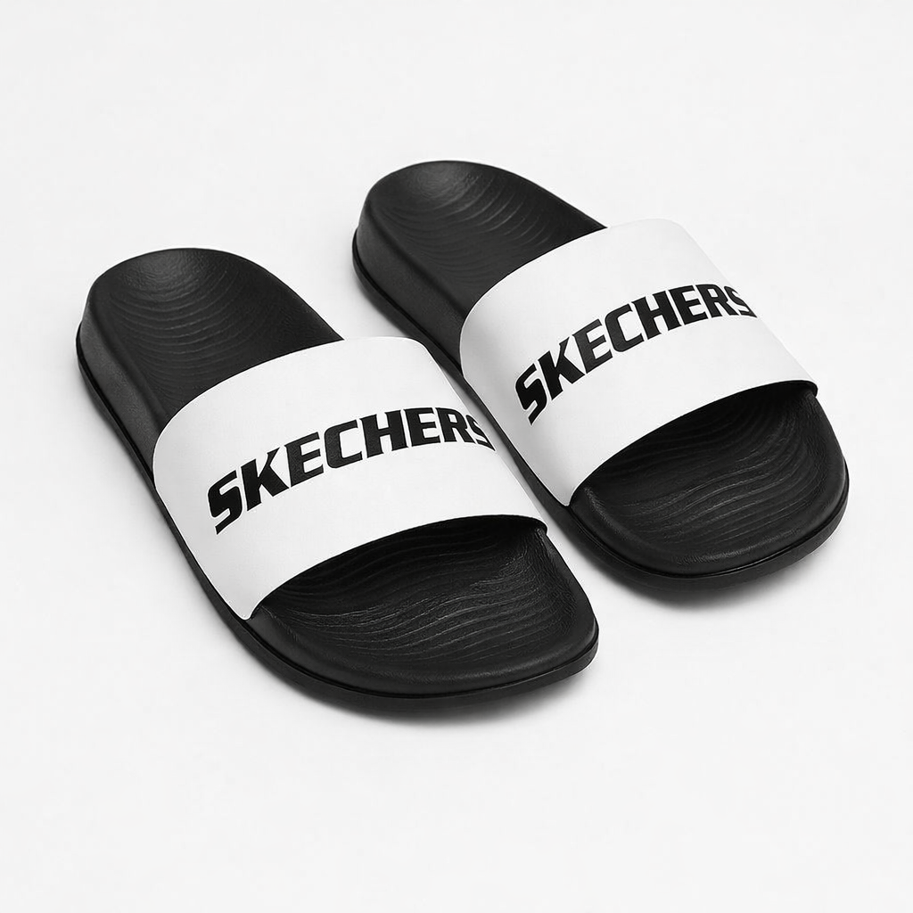 Skechers men white upper  slide with rexine upper and cushioned EVA sole

