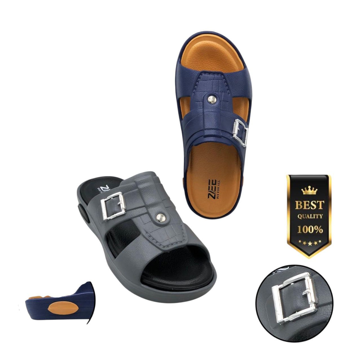 Premium EVR Dual-Buckle Comfort Slides with Cushioned Footbed|ZEE-5033
