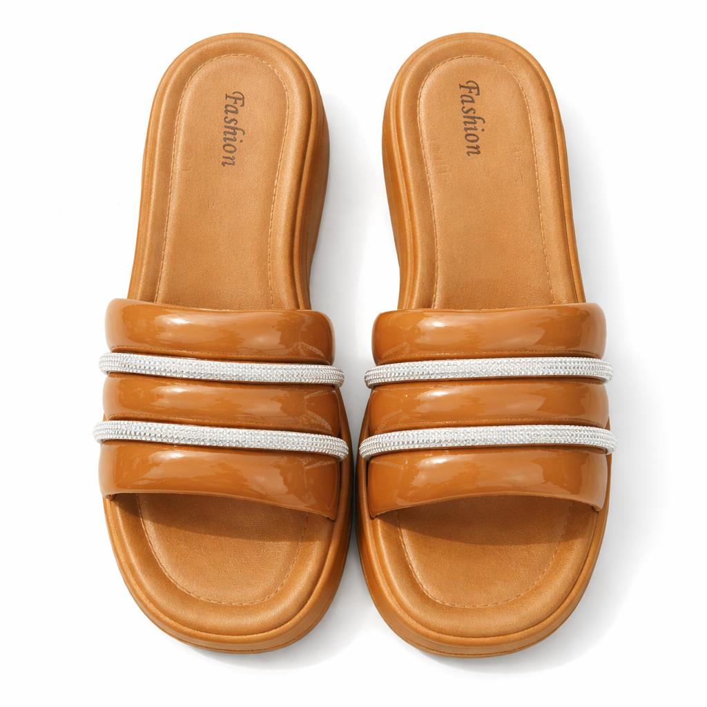 Urban Walk Women’s Cushioned Slides with Crystal Straps| Zee-256
