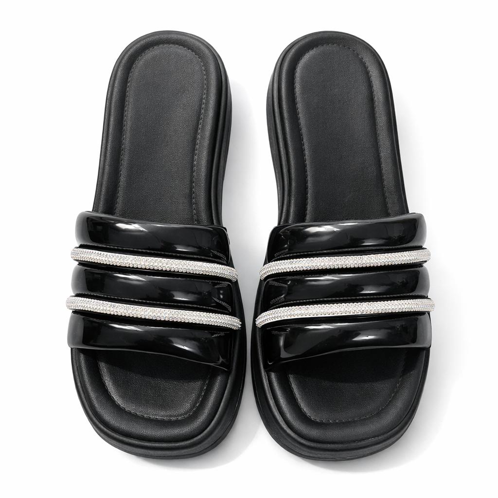Urban Walk Women’s Cushioned Slides with Crystal Straps| Zee-256