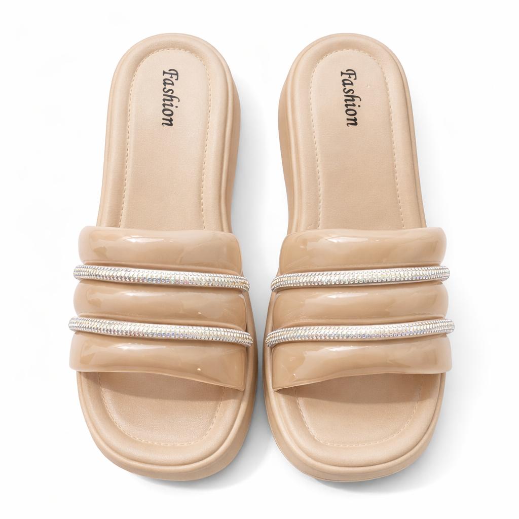 Urban Walk Women’s Cushioned Slides with Crystal Straps| Zee-256