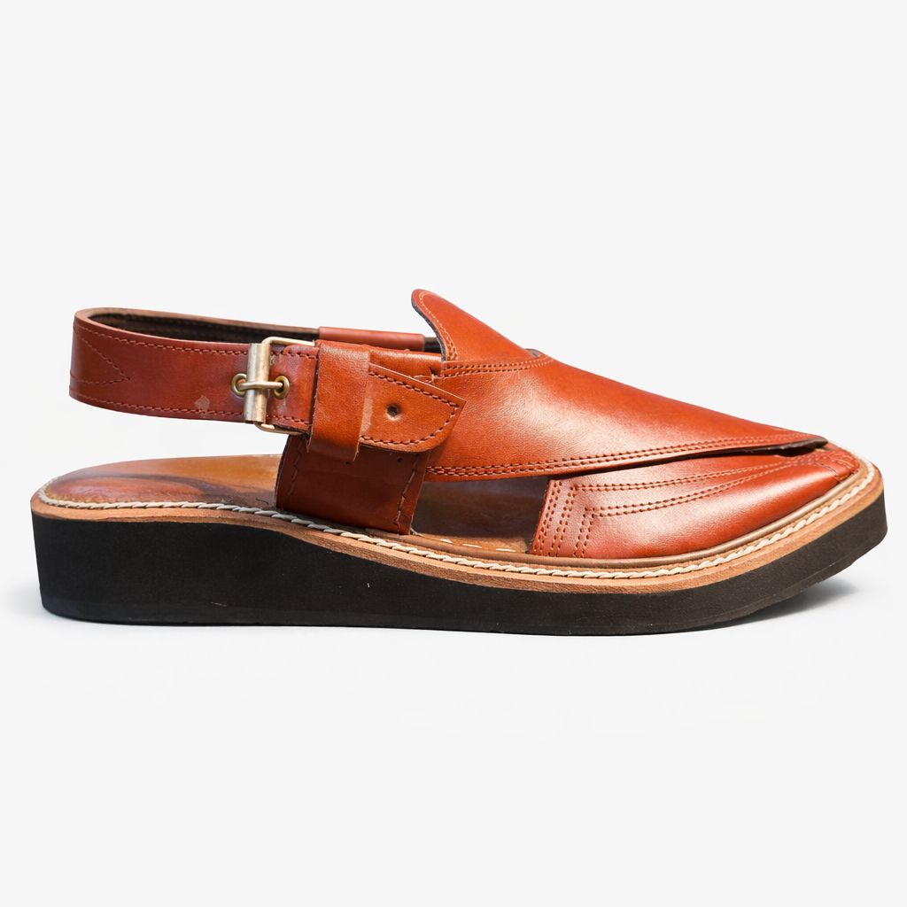 Premium Brown Leather Peshawari Chappal for Men – Handmade-KC-11