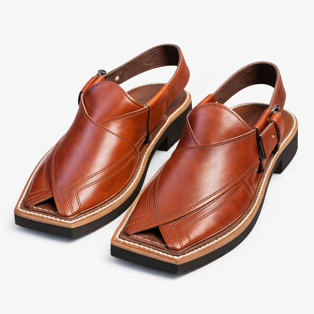 Premium Brown Leather Peshawari Chappal for Men – Handmade-KC-11