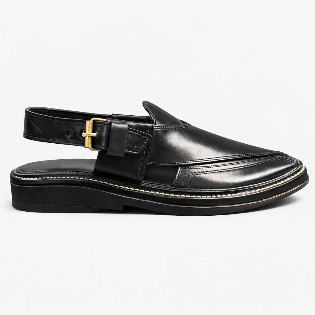 Premium Black Leather Peshawari Chappal for Men-KC-44
