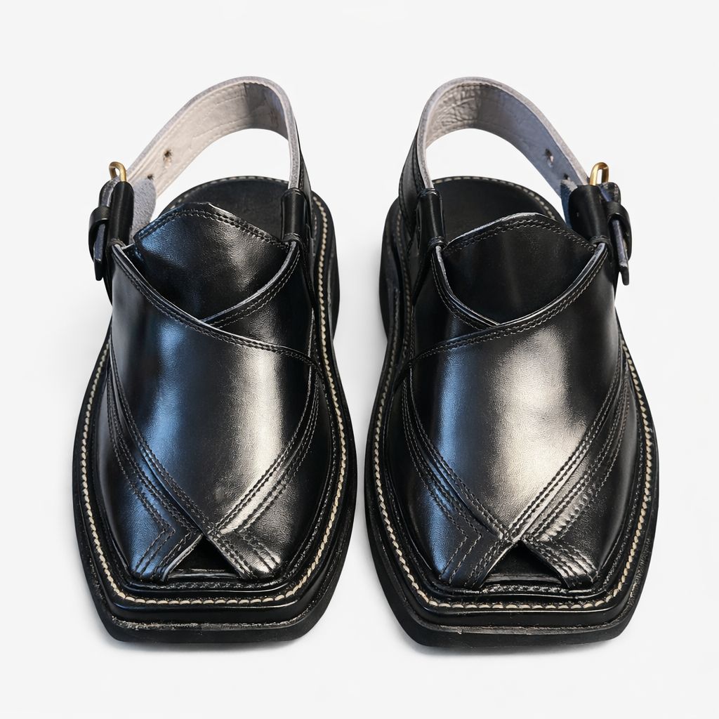 Premium Black Leather Peshawari Chappal for Men-KC-44