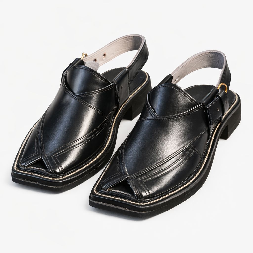 Premium Black Leather Peshawari Chappal for Men-KC-44