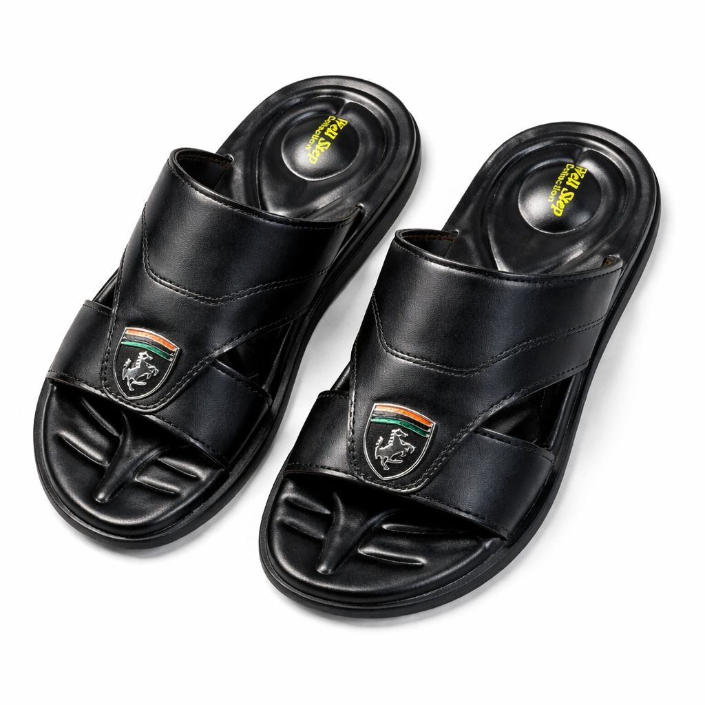 Elite Shield Black PU Comfort Sandals|WF-813